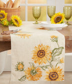 Fennco Styles Embroidered Sunflower Table Runner 16" W x 70" L - Summer Flower Table Cover for Home Décor, Dining Table, Banquet, Everyday Use, Family Gathering and Special Occasion