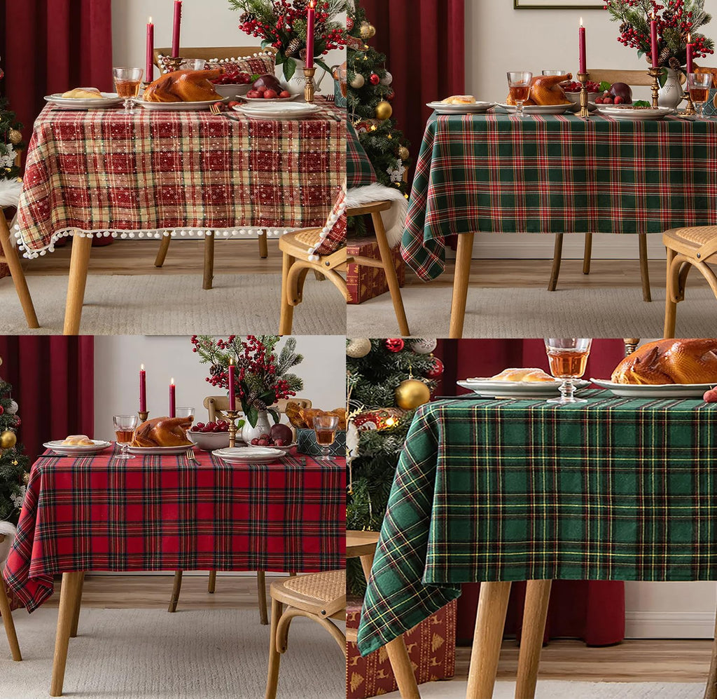 Fennco Styles Classic Plaid Snowflake Holiday Tablecloth - Tartan Rectangular Table Cover for Dining Room, Christmas Décor, and Winter Festivals