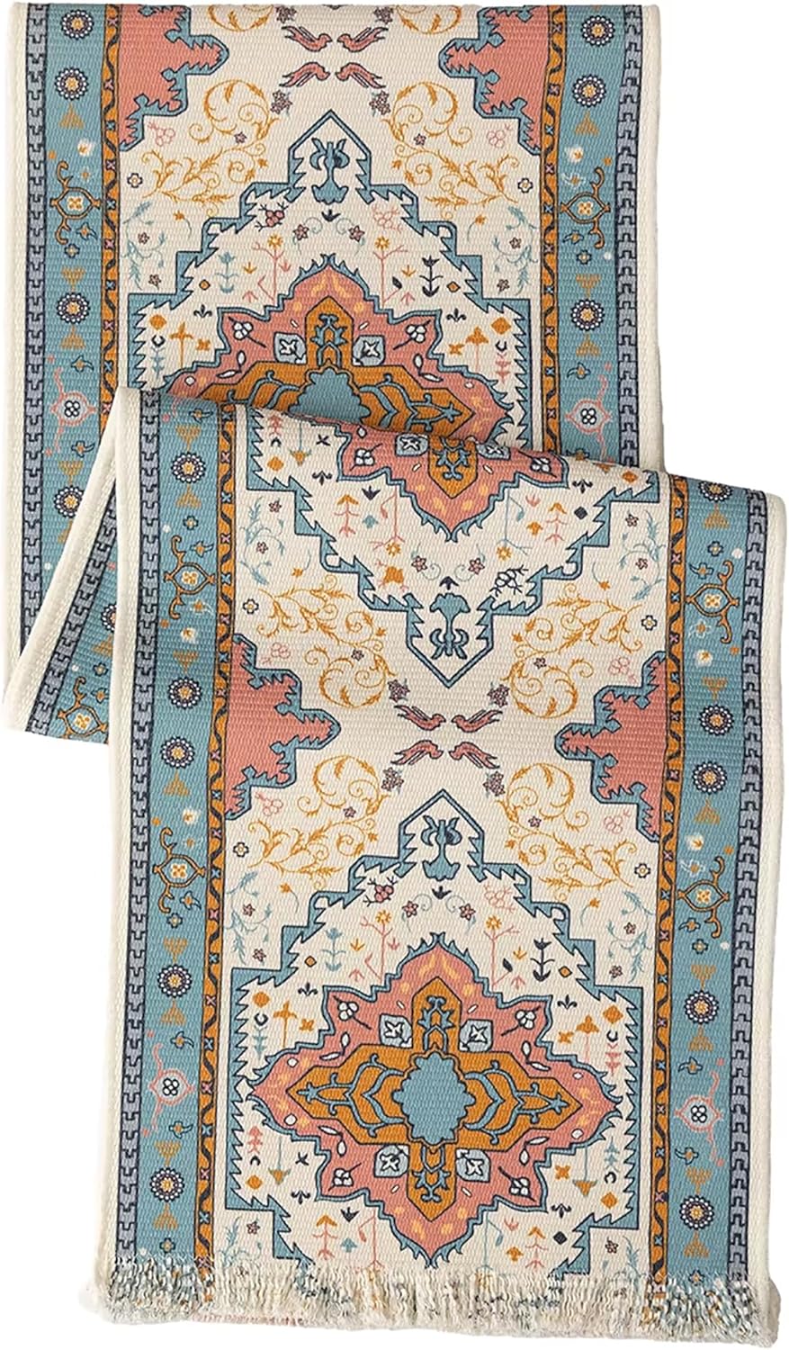 Fennco Styles Ethnic Floral Print Cotton Blend Table Runner 14" W x 72" L - Multicolor Boho Tribal-Inspired Table Cover for Home Décor, Everyday Use, Banquets and Special Occasions
