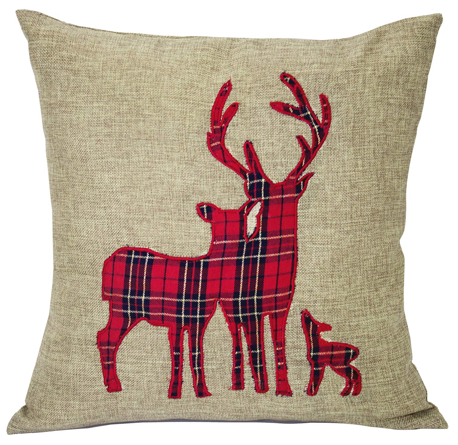Fennco Styles Holiday Tartan Plaid Deer Christmas Decorative Throw Pillow Cover