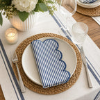 Fennco Styles Natural Scalloped Stripe Cloth Napkins 20" x 20", Set of 4 - Modern Farmhouse Table Napkins for Everyday Dining, Parties & Holiday Entertaining