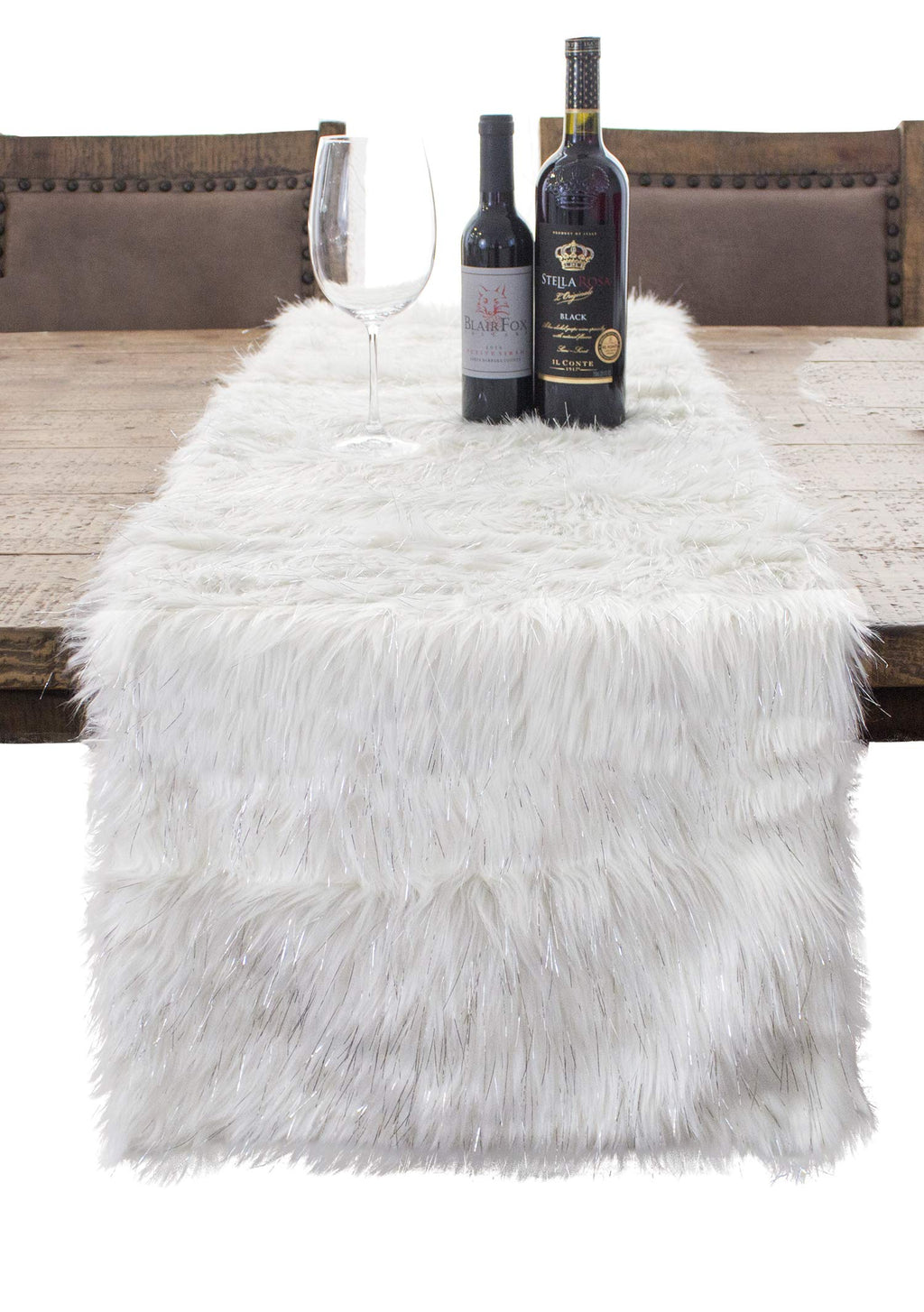 Fennco Styles Holiday Christmas Decorative Exquisite Faux Fur with Silver Metallic Thread Table Runner