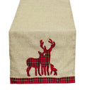 Fennco Styles Holiday Deer Tartan Plaid Ruffle Border Christmas Decorative Throw Pillow
