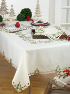 Fennco Styles Pandoro Collection Holiday Embroidered Christmas Tree Cutwork Border Table Linens – Ivory and Red Table Linens for Christmas Dinner, Family Gathering, Special Events and Home Décor