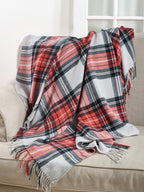 Fennco Styles Classic Plaid Pattern Tassel Trim Throw Blanket, 50" x 60" (Orange/Grey Multi)