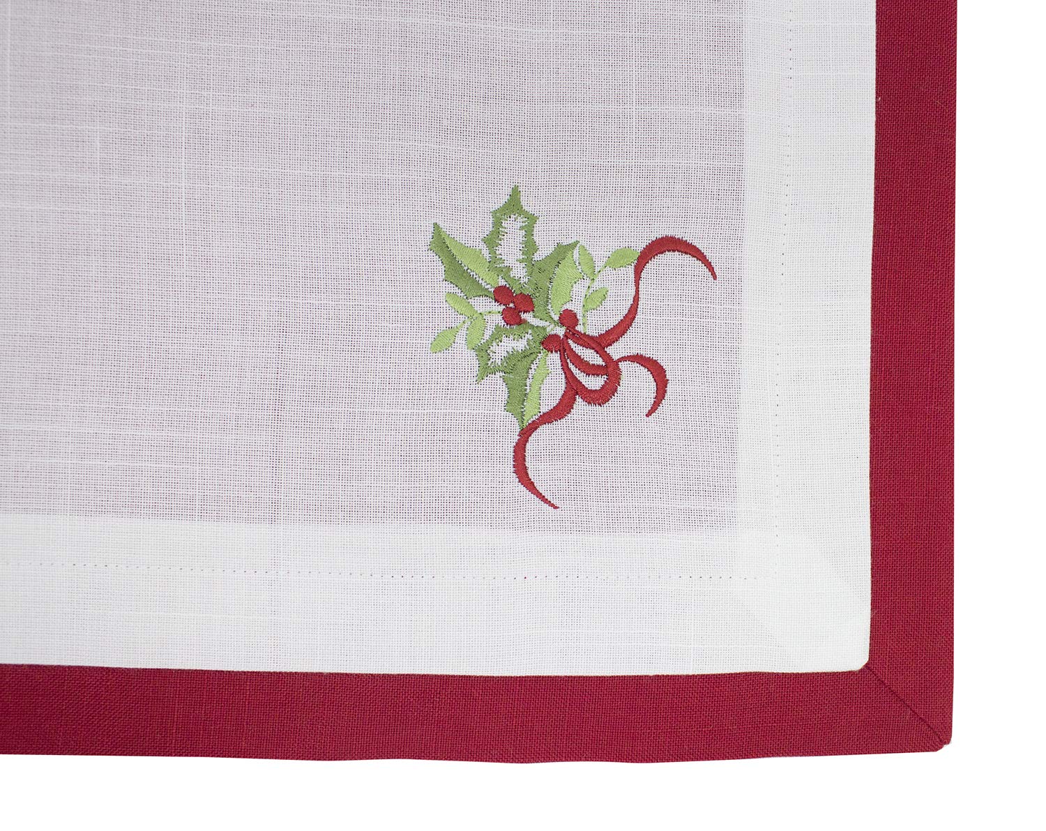 Fennco Styles Embroidered Holly Christmas Tree Double-Layer Holiday Tablecloth