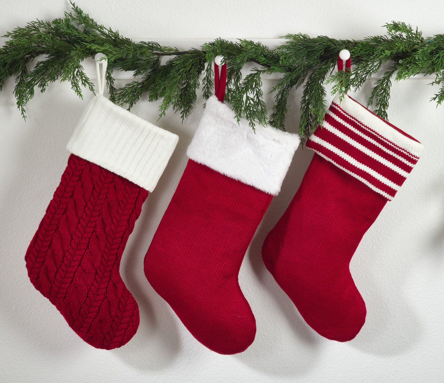 Fennco Styles Red Cable Knit Classic Striped Design Holiday Christmas Stocking - 8.5" W X 19" L