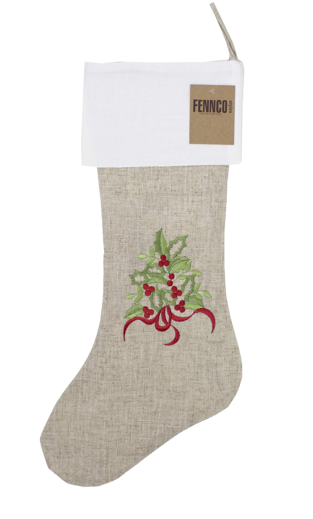 Fennco Styles Embroidered Holly Christmas Tree Holiday Decorative Tree Skirt