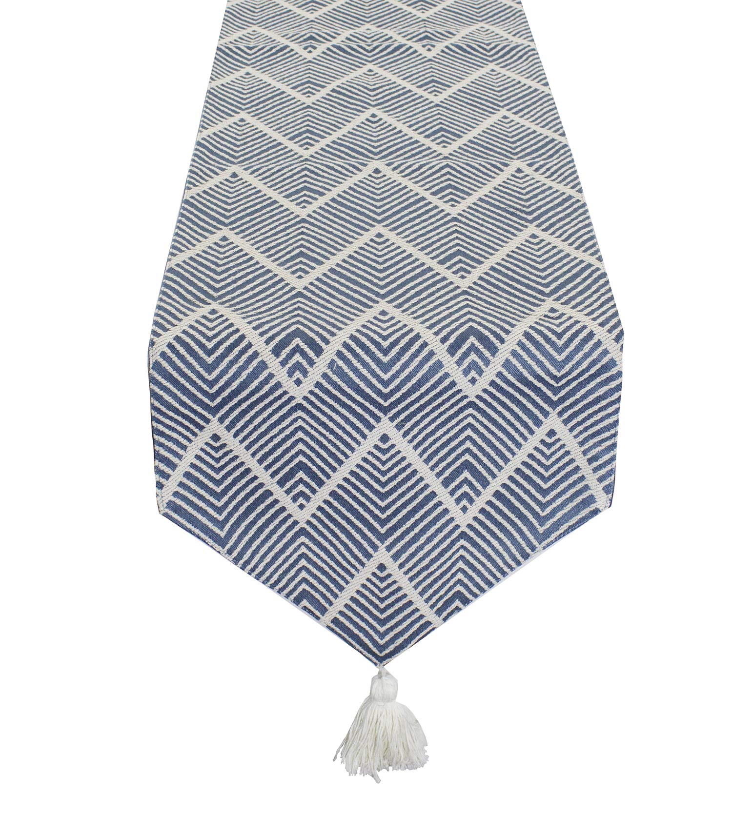 Fennco Styles Contemporary Chevron Tassel Cotton Blend 14 x 71 Inch Table Runner – Woven Table Runner for Indoor Party, Family Gathering, Beach House and Home Décor