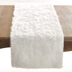 Fennco Styles Elegant White Faux Fur Table Runner - Solid Color Table Cover for Home, Dining Room, Banquets, Holiday, Special Occasion