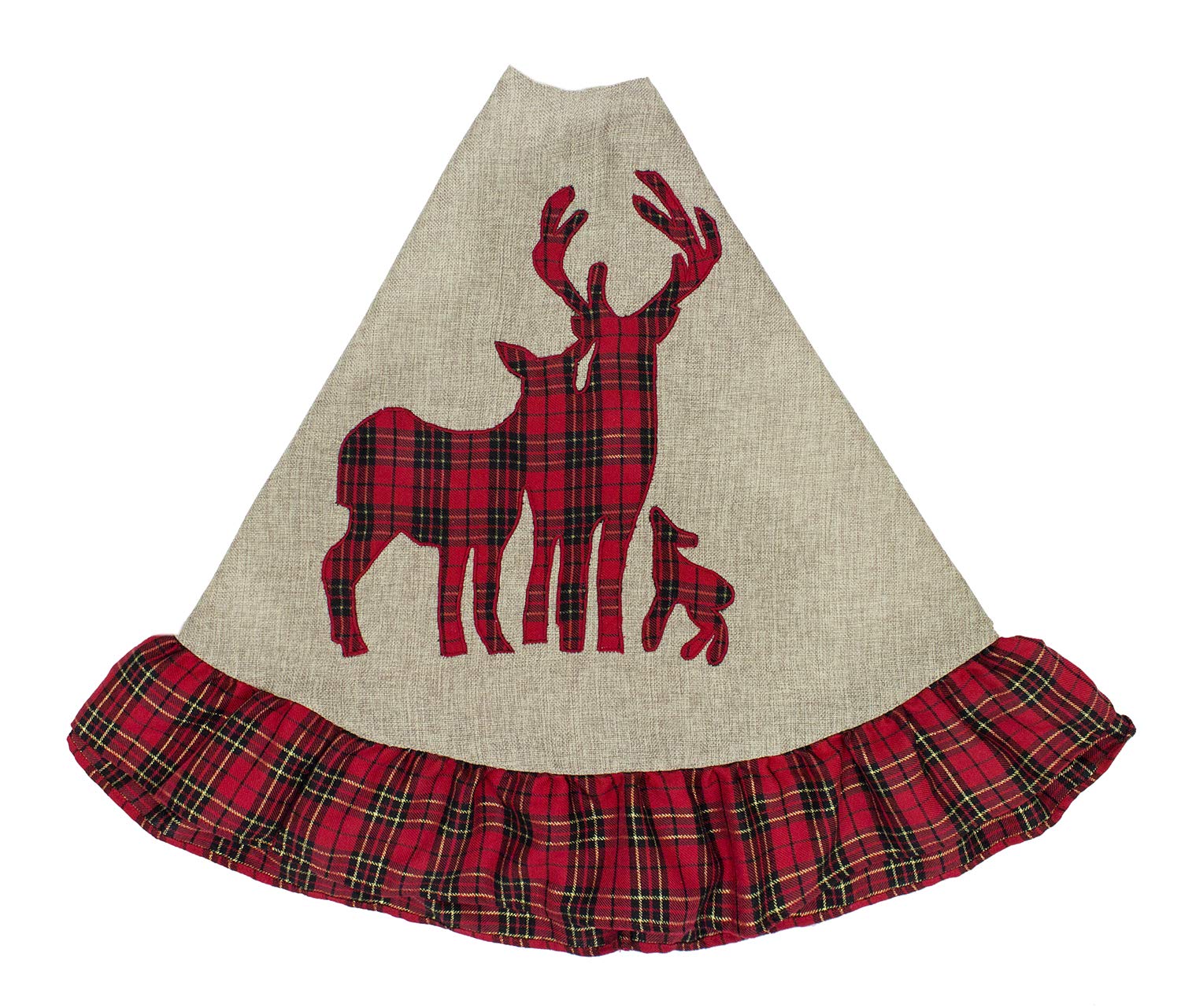 Fennco Styles Holiday Deer Family Tartan Plaid Ruffle Christmas Tree Skirt