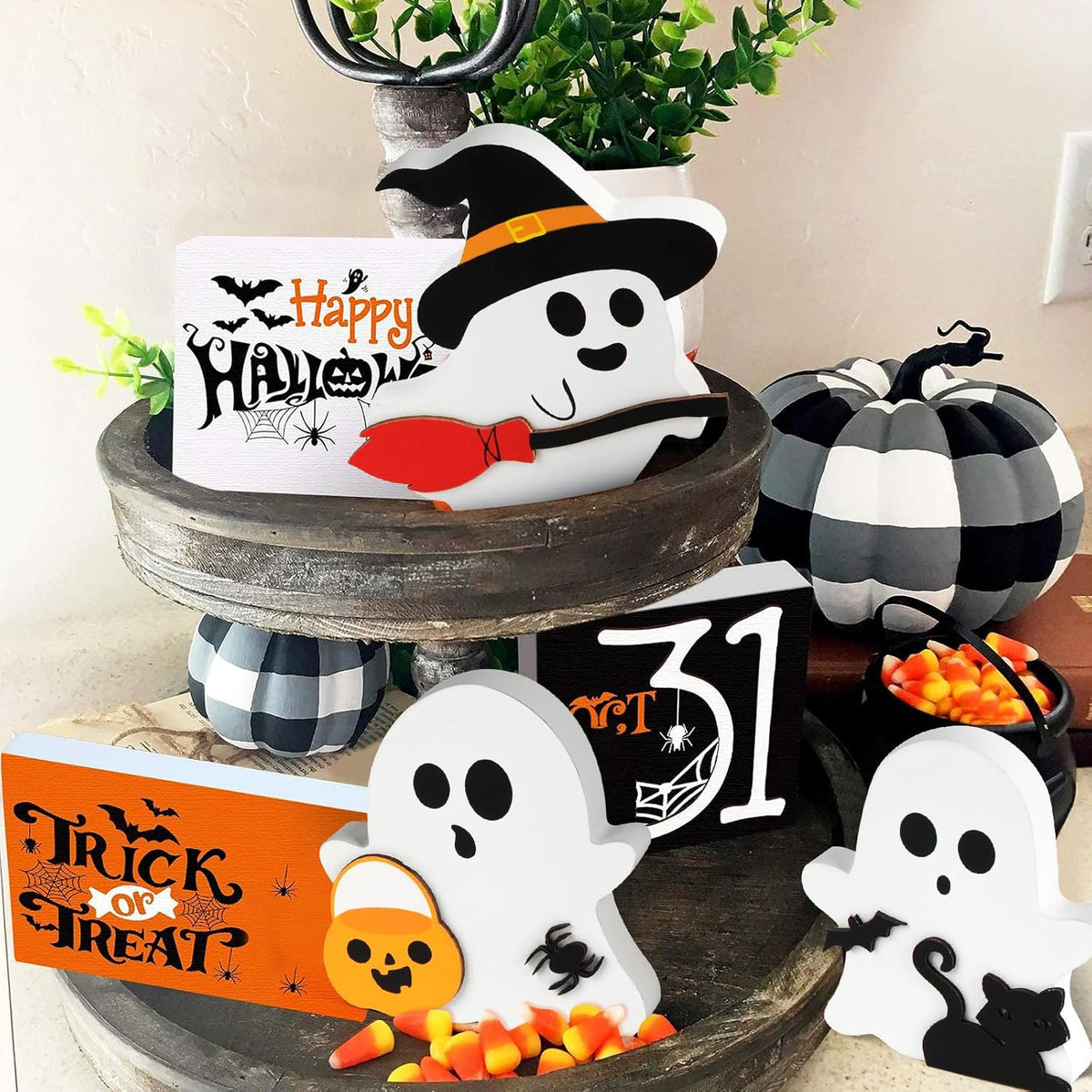 Cute Ghost Halloween Wooden Decor Set of 3