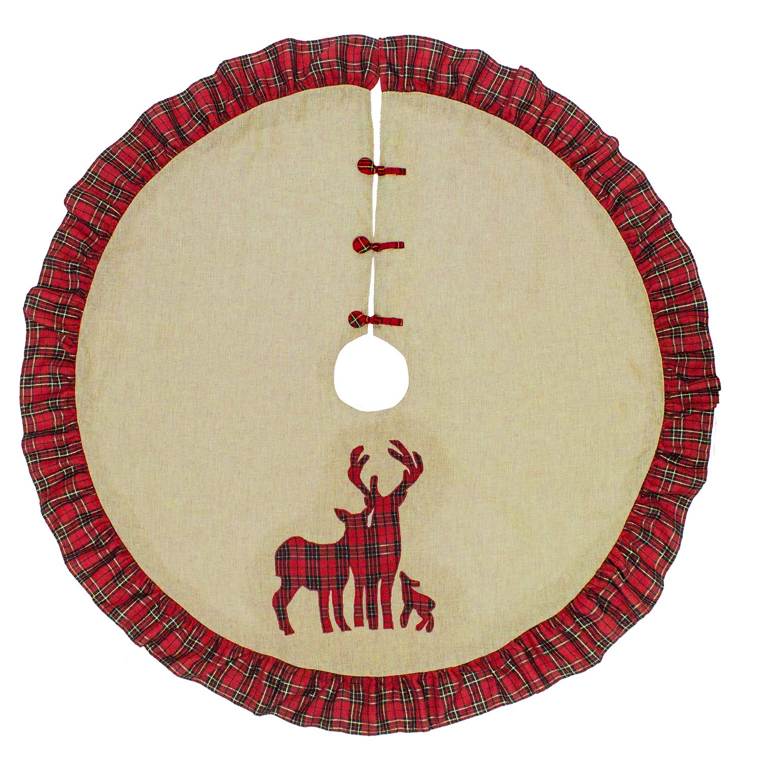 Fennco Styles Holiday Deer Family Tartan Plaid Ruffle Christmas Tree Skirt