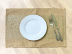 Fennco Styles Metallic Banded Foil Design Burlap Jute Placemats 13" W x 19" L, Set of 4 - Natural Table Mats for Home, Dining Table, Banquets, Holidays and Special Events