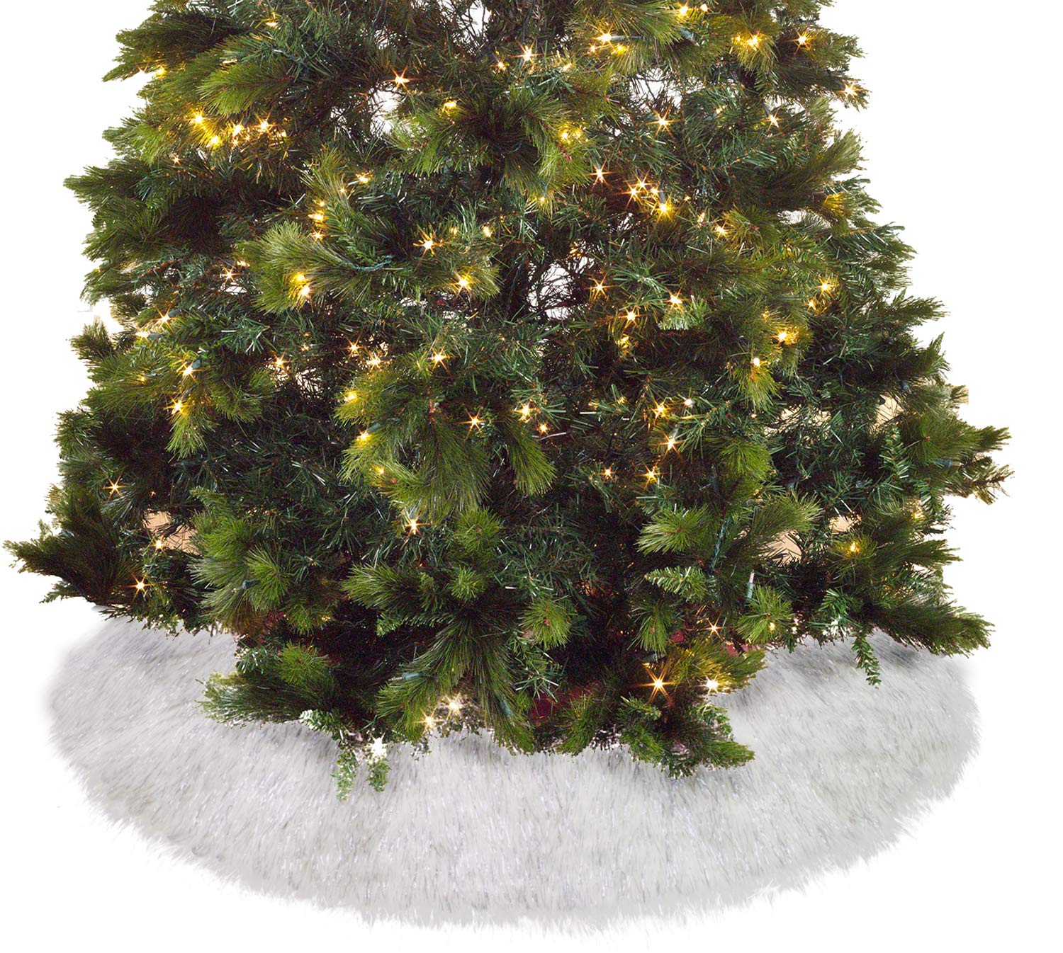 Fennco Styles Holiday Christmas Decorative Exquisite Faux Fur with Silver Metallic Thread Tree Skirt - 2 Colors