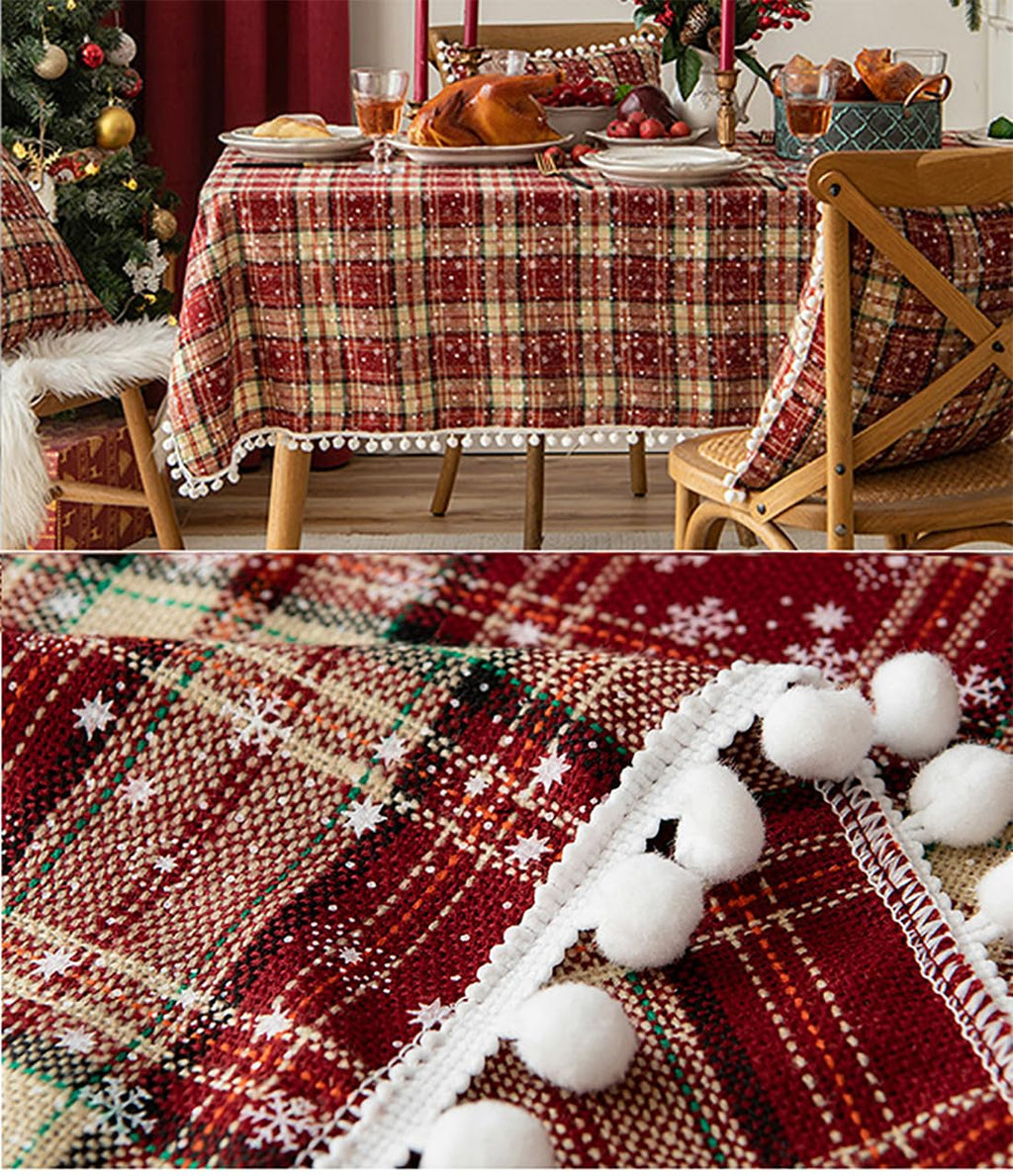 Fennco Styles Classic Plaid Snowflake Holiday Tablecloth - Tartan Rectangular Table Cover for Dining Room, Christmas Décor, and Winter Festivals