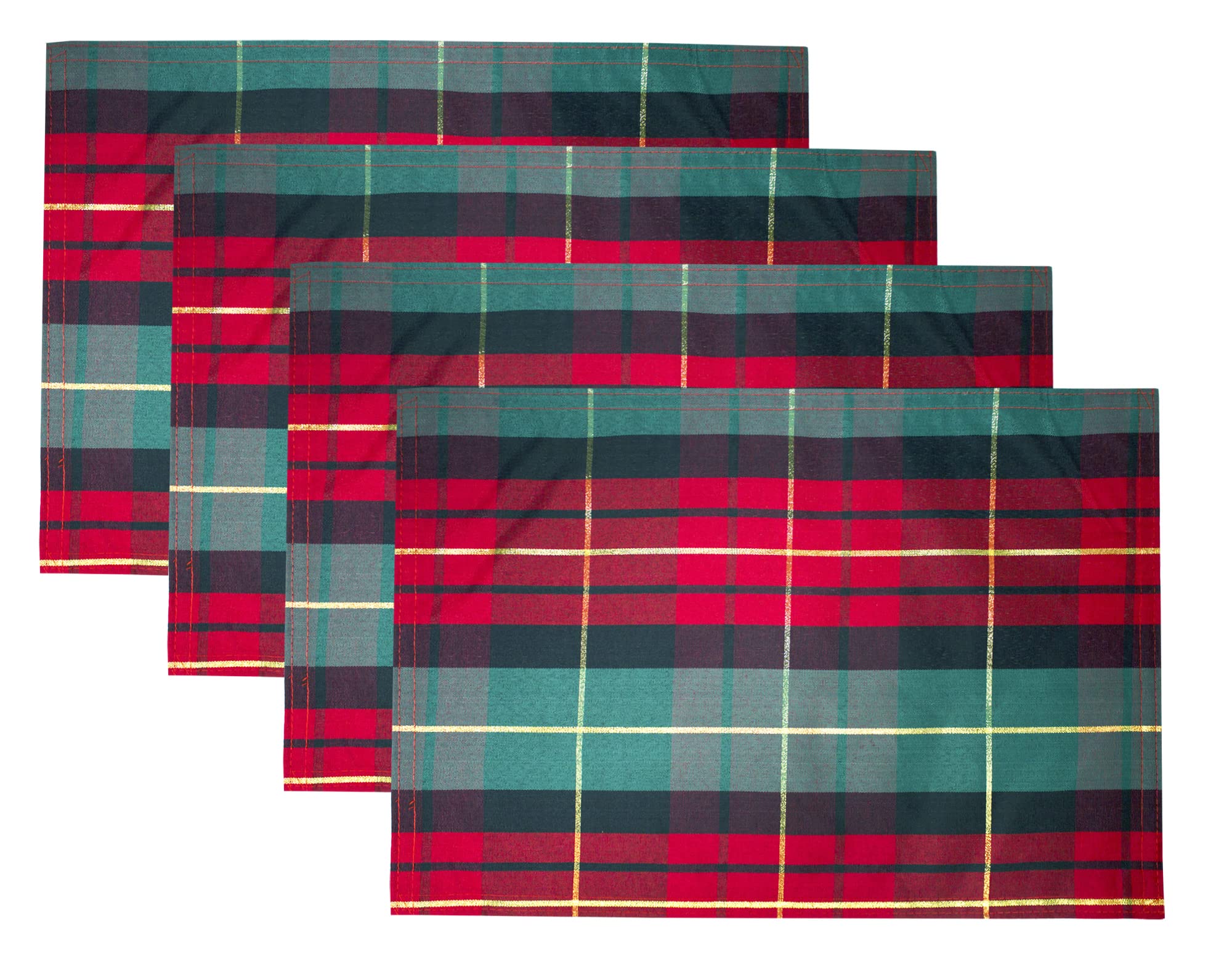 Fennco Styles Red & Green Holiday Tartan Plaid Table Runner 16"W X 54"L - Multicolored Table Cover with Gold Lurex for Christmas, Winter Holidays, Home Décor, Banquets, Family Gatherings and Special Occasion