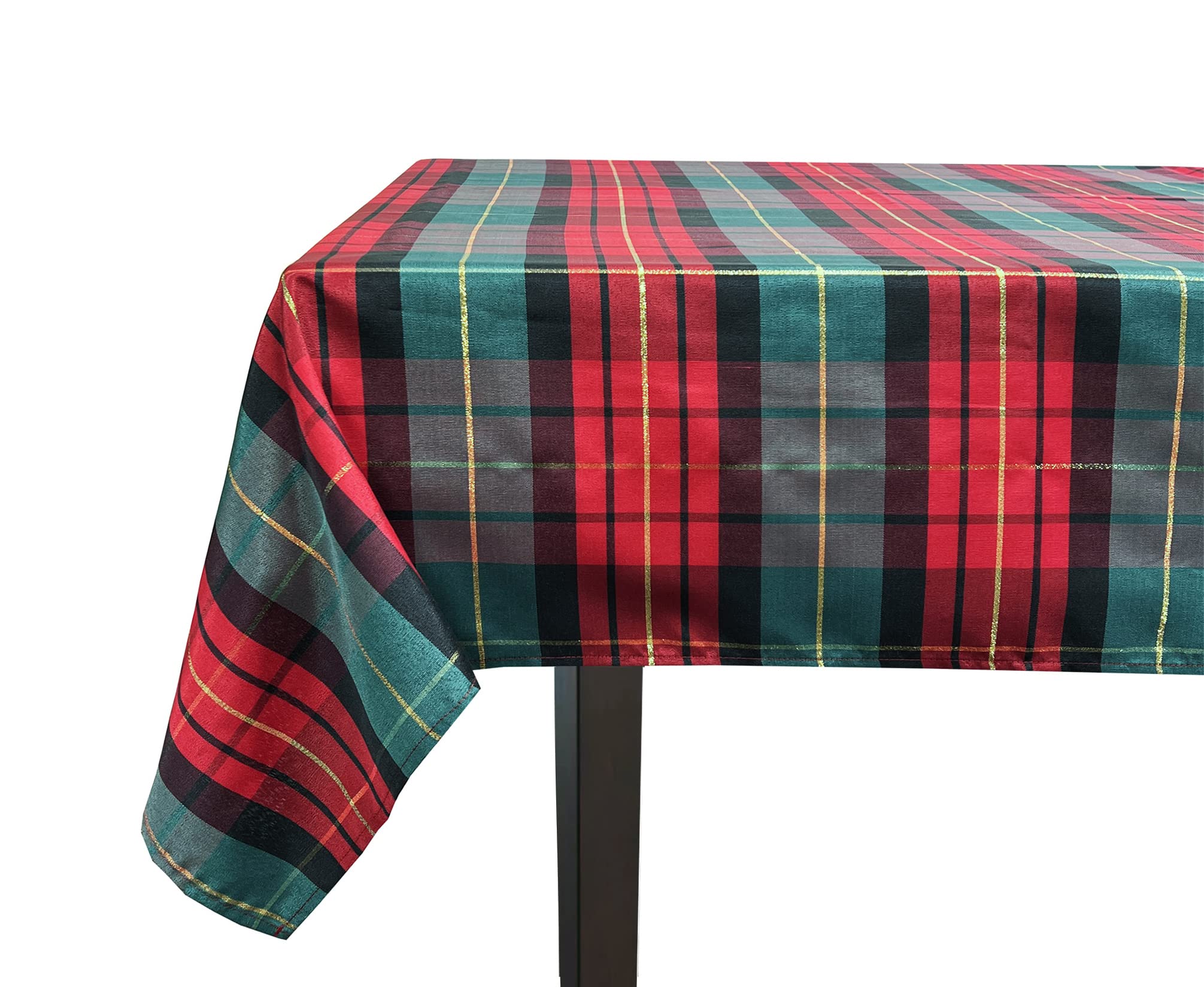 Fennco Styles Red & Green Holiday Tartan Plaid Table Runner 16"W X 54"L - Multicolored Table Cover with Gold Lurex for Christmas, Winter Holidays, Home Décor, Banquets, Family Gatherings and Special Occasion