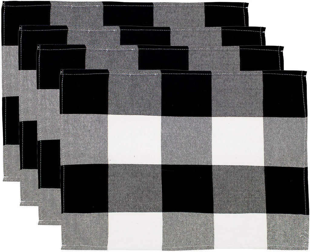 Fennco Styles Rustic Buffalo Check Holiday Plaid Cotton Placemats 14" x 20", Set of 4