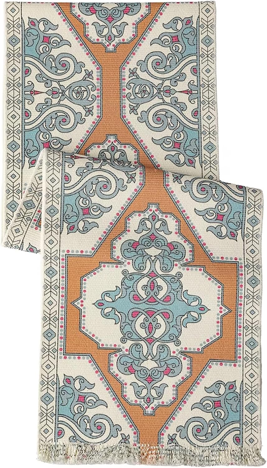 Fennco Styles Ethnic Geometric Cotton Blend Table Runner 14" W x 72" L - Multicolor Boho Tribal-Inspired Table Cover for Home Décor, Everyday Use, Banquets and Special Occasions