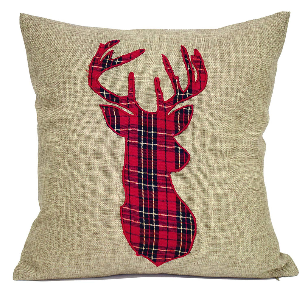 Fennco Styles Holiday Tartan Plaid Deer Christmas Decorative Throw Pillow Cover