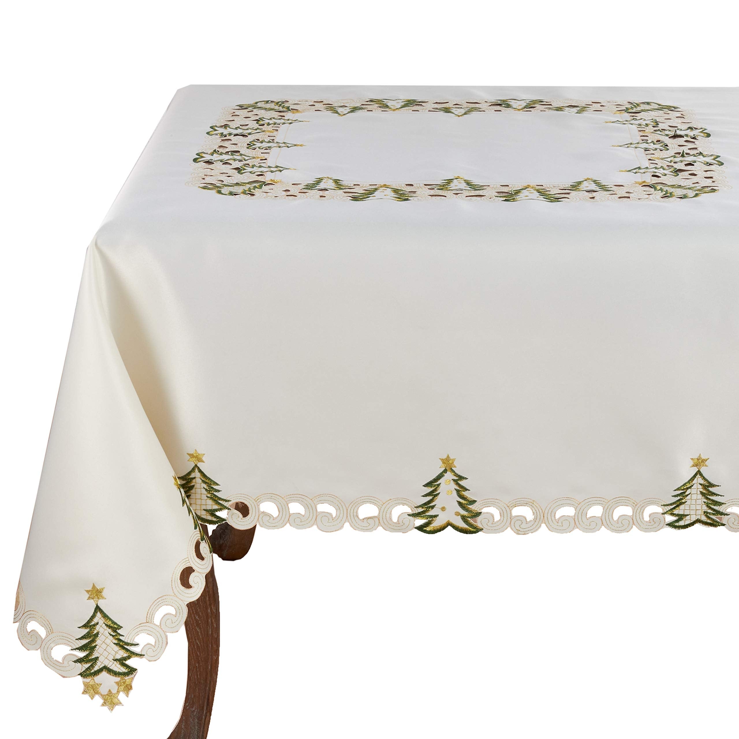 Fennco Styles Pandoro Collection Holiday Embroidered Christmas Tree Cutwork Border Table Linens – Ivory and Red Table Linens for Christmas Dinner, Family Gathering, Special Events and Home Décor