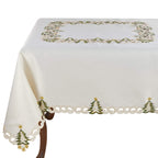 Fennco Styles Pandoro Collection Holiday Embroidered Christmas Tree Cutwork Border Table Linens – Ivory and Red Table Linens for Christmas Dinner, Family Gathering, Special Events and Home Décor