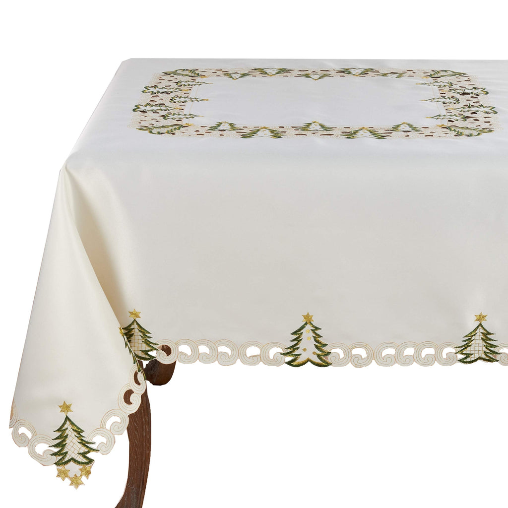 Fennco Styles Pandoro Collection Holiday Embroidered Christmas Tree Cutwork Border Table Linens – Ivory and Red Table Linens for Christmas Dinner, Family Gathering, Special Events and Home Décor