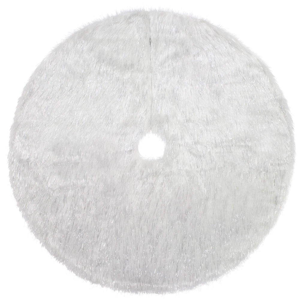 Fennco Styles Holiday Christmas Decorative Exquisite Faux Fur with Silver Metallic Thread Tree Skirt - 2 Colors