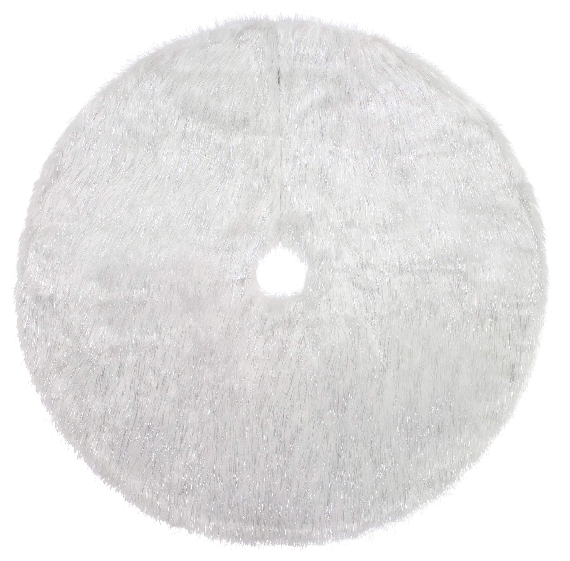 Fennco Styles Holiday Christmas Decorative Exquisite Faux Fur with Silver Metallic Thread Tree Skirt - 2 Colors