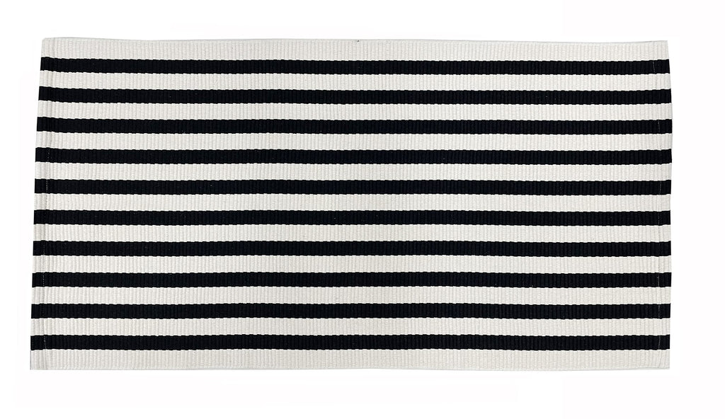 Fennco Styles Woven Classic Striped Area Rug 24" W x 51" L - Navy Blue Cotton Blend Carpet Indoor Outdoor Floor Mat for Living Room, Entryway, Bedroom and Floor Décor
