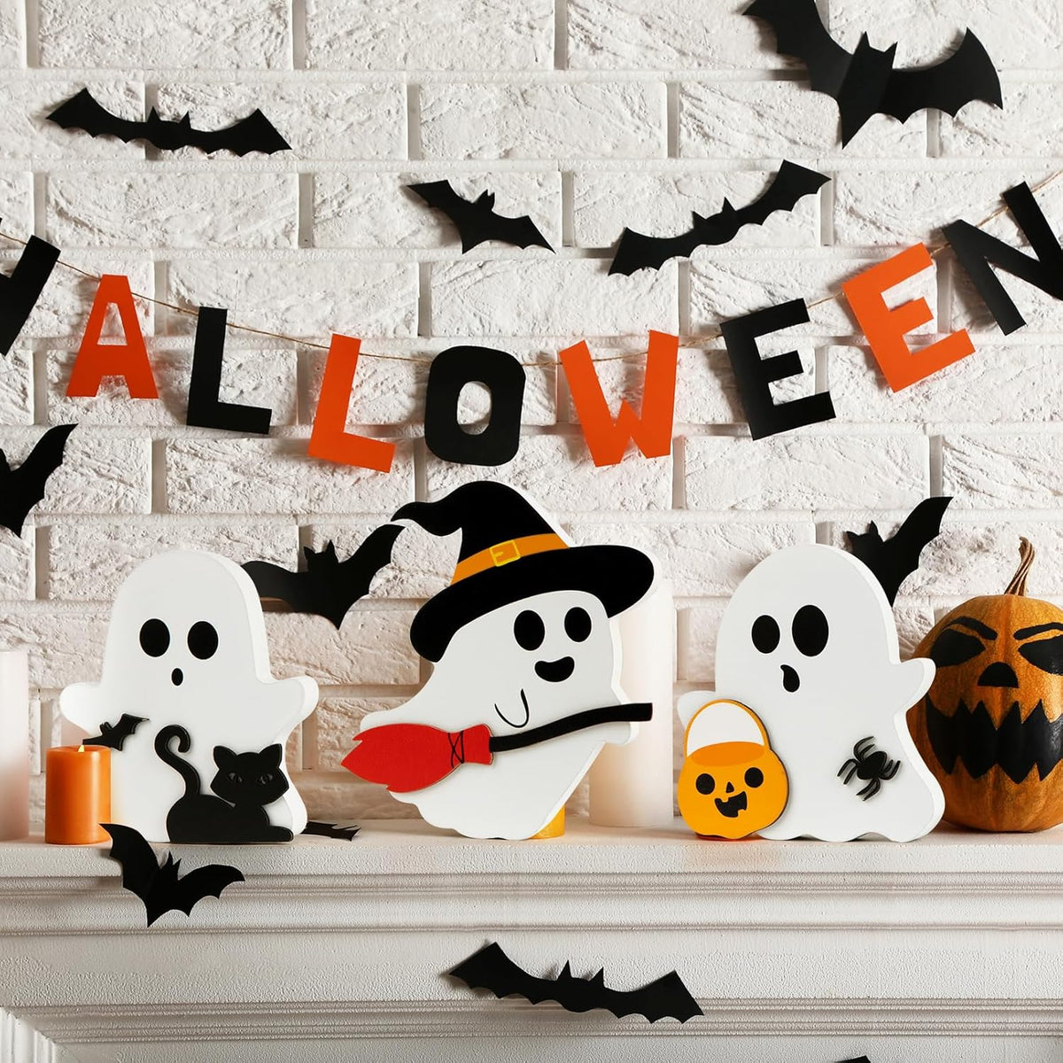 Cute Ghost Halloween Wooden Decor Set of 3