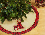 Fennco Styles Holiday Deer Family Tartan Plaid Ruffle Christmas Tree Skirt