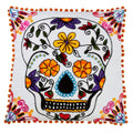 Fennco Styles Día de Los Muertos Collection Cempasuchil Sugar Skull Embroidered 18 x 18 Inch Throw Pillow with Case & Insert – White Throw Pillow for Couch, Bedroom and Living Room Décor