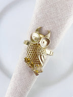 Fennco Styles Perched Owl Metal Napkin Rings, Set of 4 - Animal Napkin Holders for Home Décor, Dining Table, Banquets, Family Gathering and Special Occasions