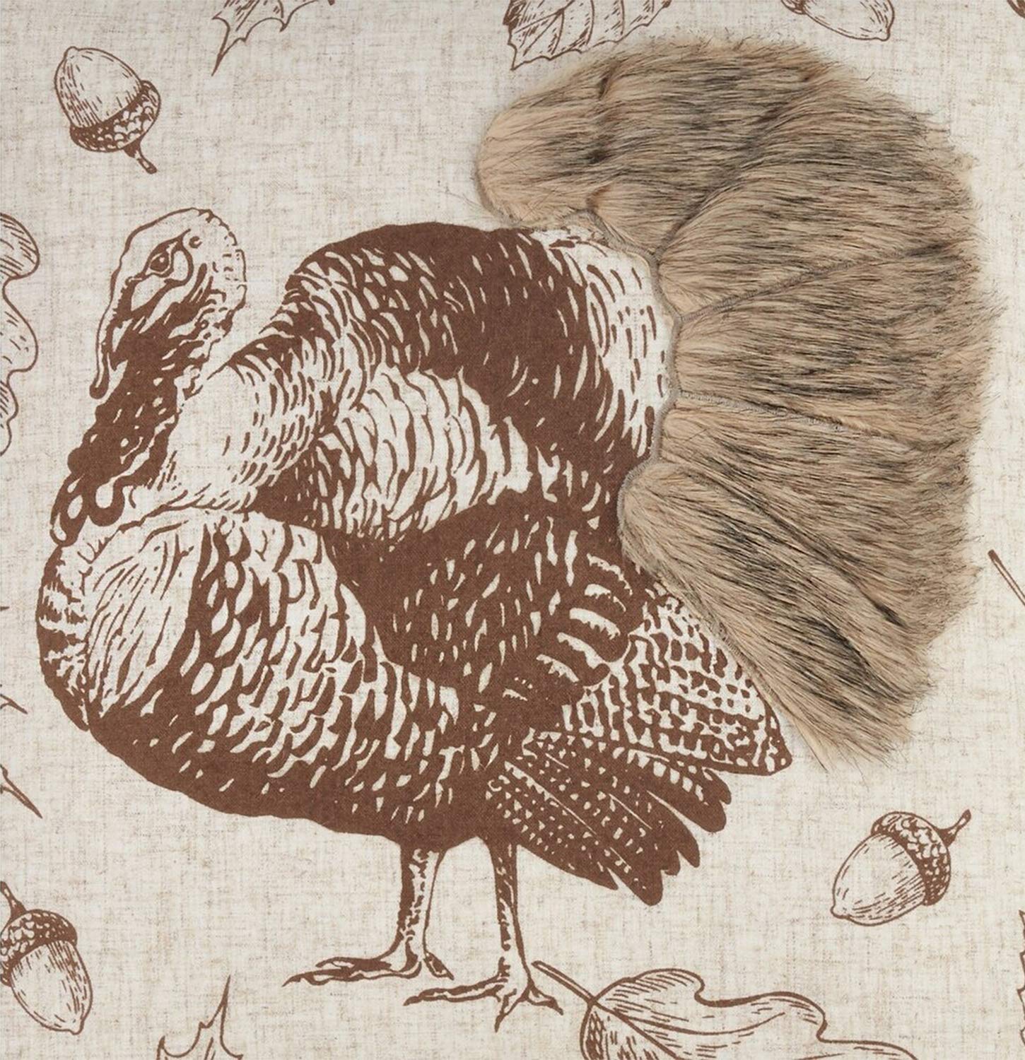 Fennco Styles Thanksgiving Turkey Collection Vintage Engraving Illustration Faux Fur Appliqué 13 x 72 Inch – Natural Table Runner for Harvest Dinner, Family Gathering, Special Events and Home Décor