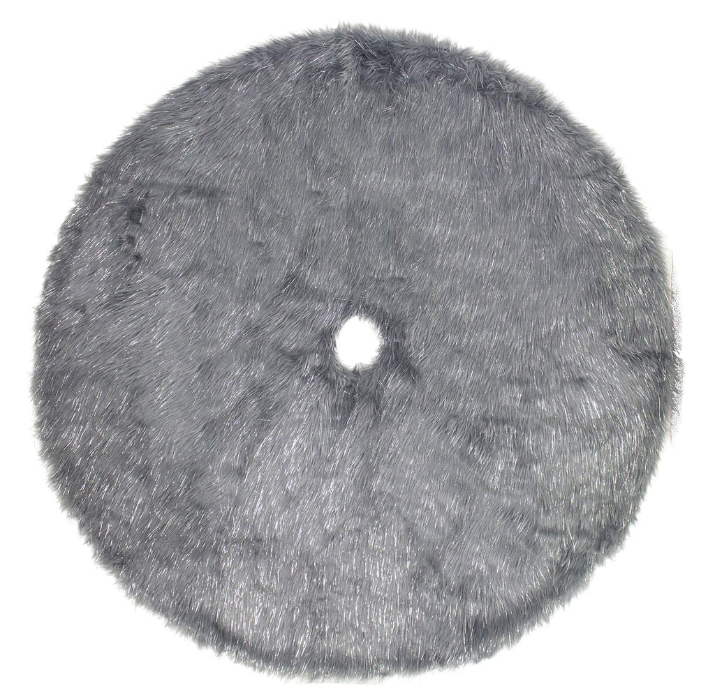 Fennco Styles Holiday Christmas Decorative Exquisite Faux Fur with Silver Metallic Thread Tree Skirt - 2 Colors