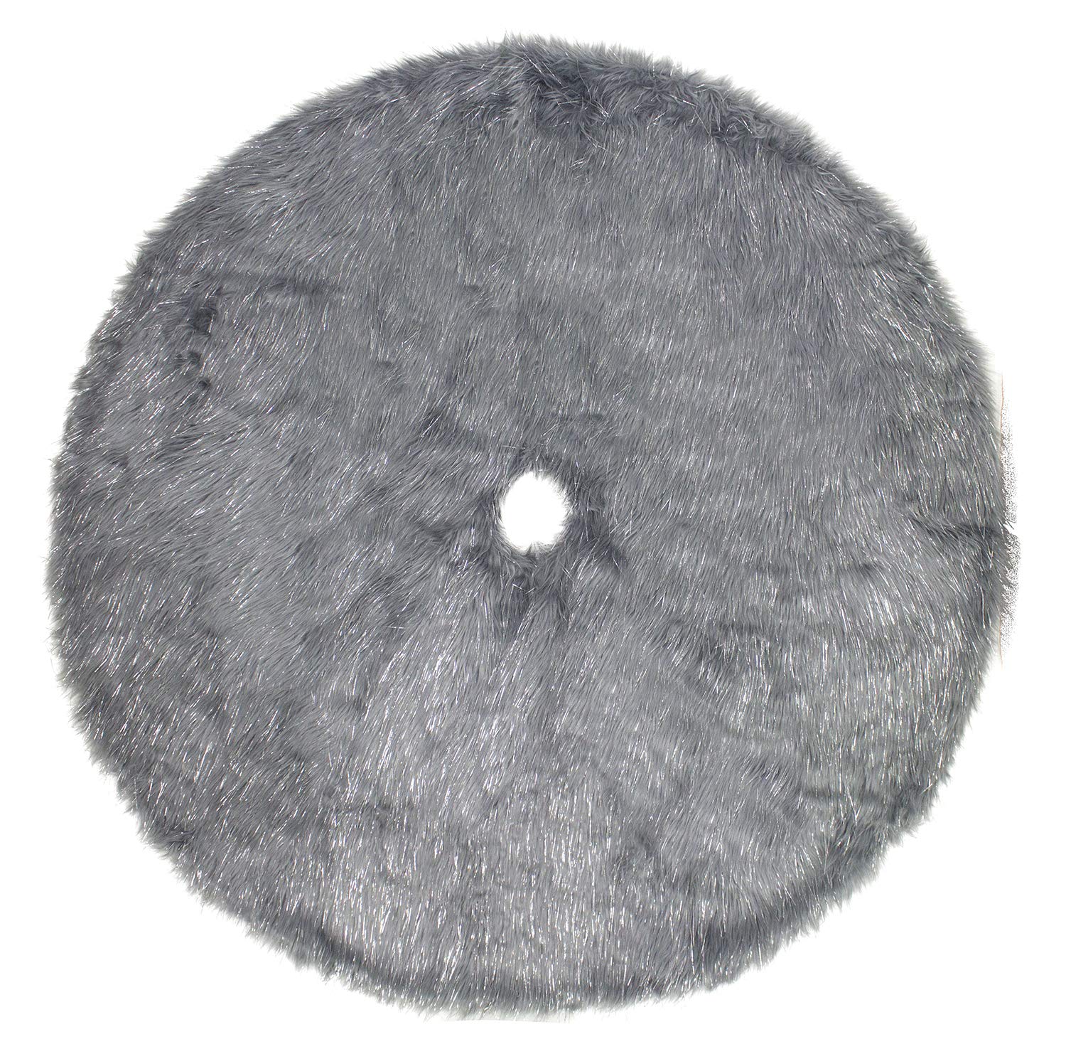 Fennco Styles Holiday Christmas Decorative Exquisite Faux Fur with Silver Metallic Thread Tree Skirt - 2 Colors