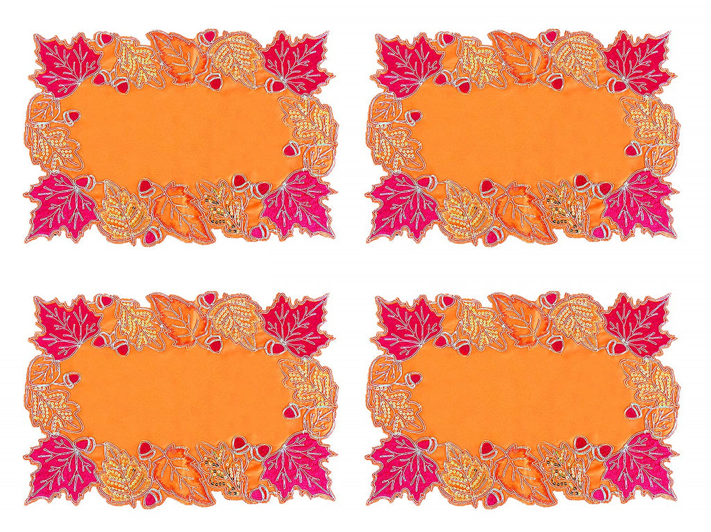 Fennco Styles Embroidered Sequin Autumn Leaves Table Runner 16" W X 33" L - Terracotta Harvest Foliage Table Cover for Thanksgiving, Holiday, Banquets, Special Occasion