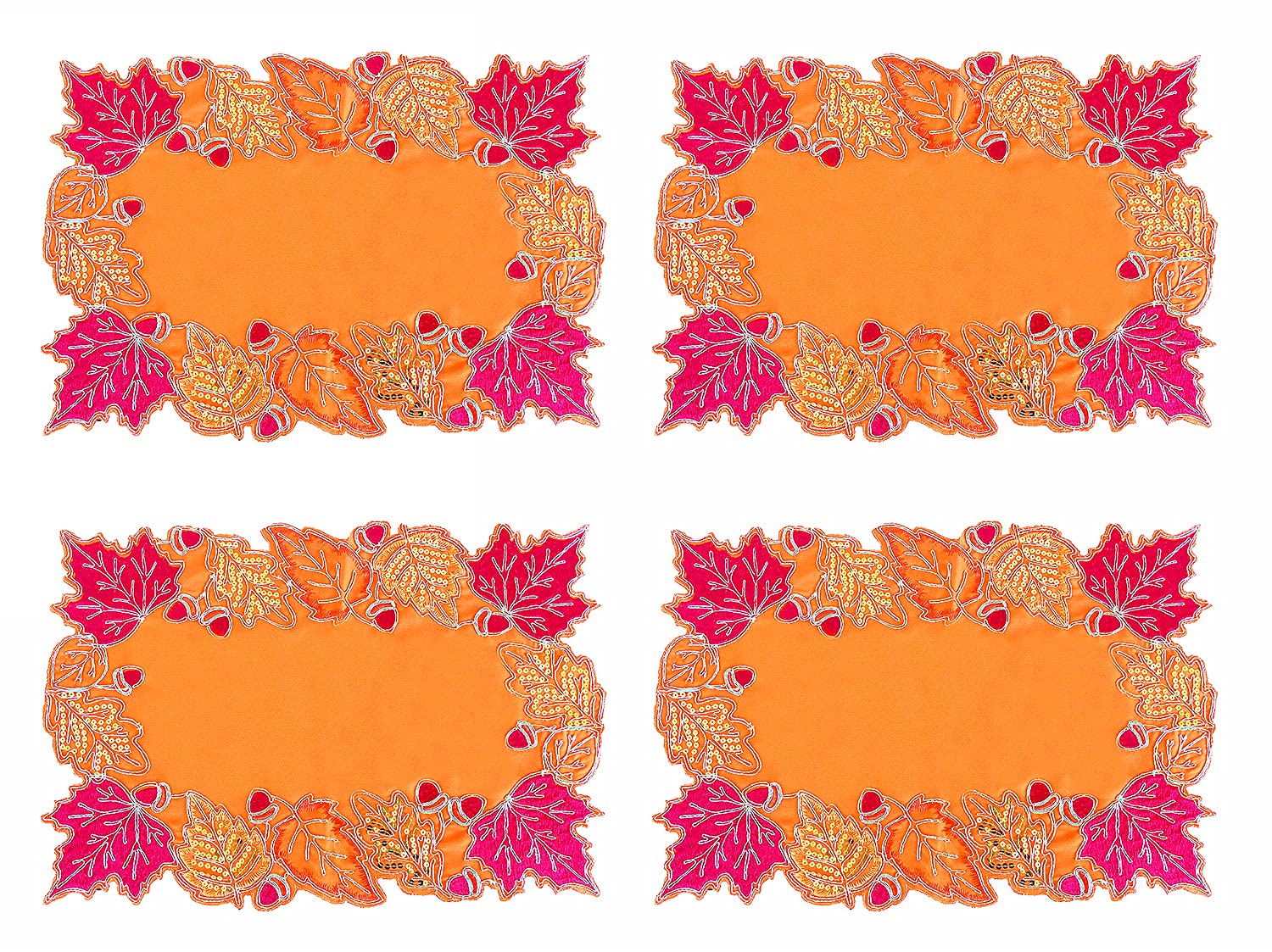 Fennco Styles Embroidered Sequin Autumn Leaves Table Runner 16" W X 33" L - Terracotta Harvest Foliage Table Cover for Thanksgiving, Holiday, Banquets, Special Occasion