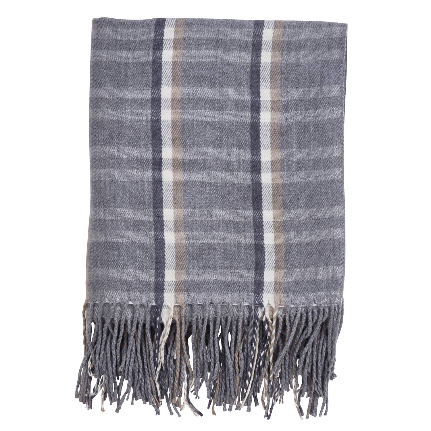 Fennco Styles Sevan Collection Plaid Tasseled 50 x 60 Inch Throw – Grey Throw Blanket for Couch, Bedroom and Living Room Décor