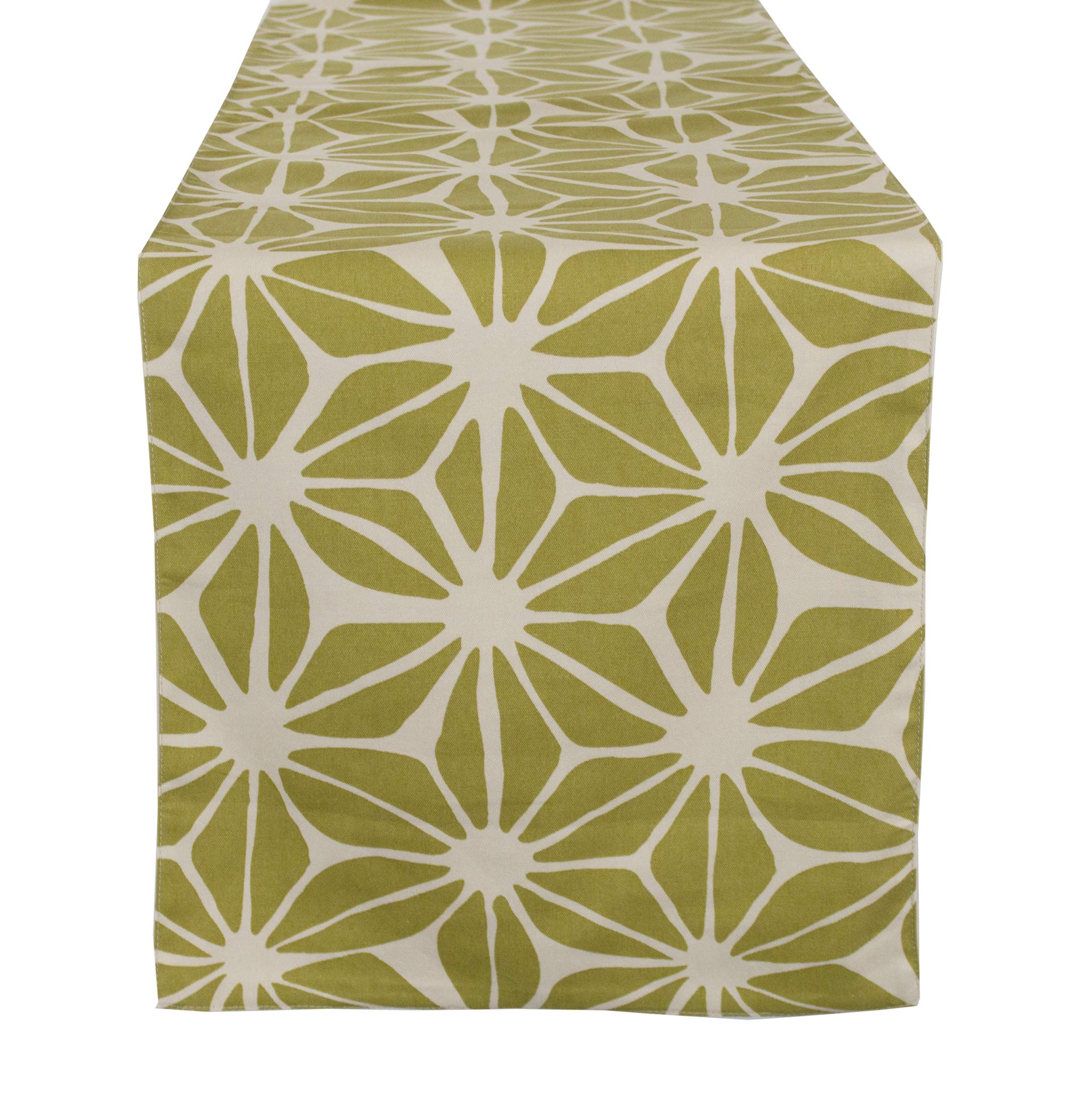 Fennco Styles Poinsettia Print 13 x 59 Inch Cotton Table Runner - Green Table Runner for Holiday Decor, Banquest, Special Events, Family Gathering and Everyday Use