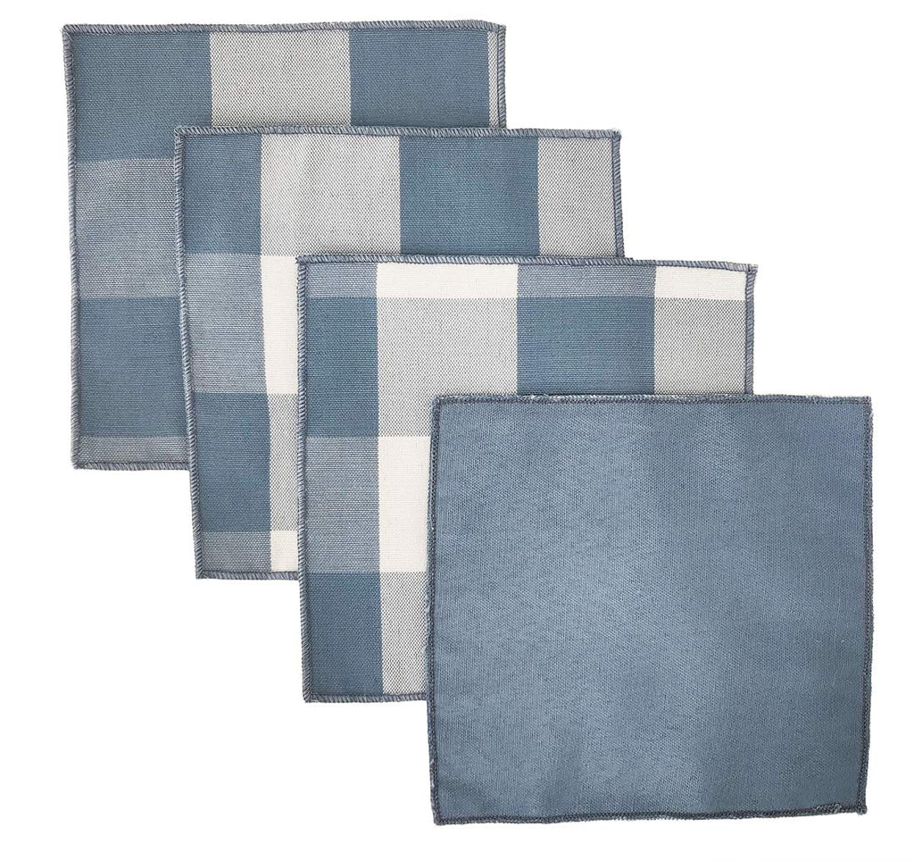 Fennco Styles Buffalo Check Double Layers Reversible Coasters 6"W x 6"L, Set of 4 - Handmade in USA - Plaid Cocktail Napkins for Everyday Use and Special Occasion