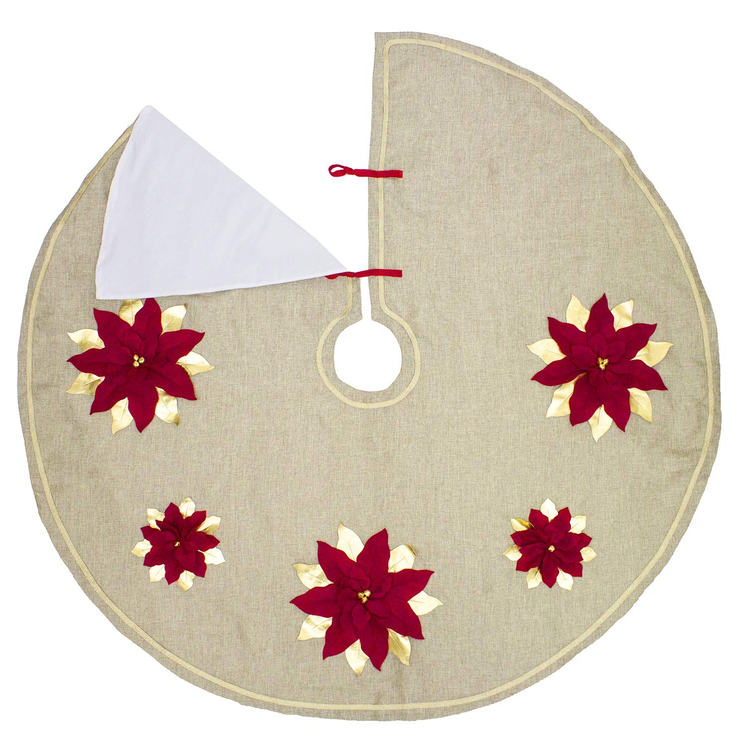 Fennco Styles Unique 3D Poinsettia Christmas Tree Skirt 53 Inch Round - Natural Christmas for Holiday Decoration, Home Décor and Special Events