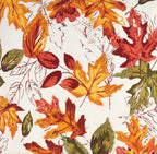 Fennco Styles Warm Embroidered Autumn Leaves Cotton Tablecloth - Multicolored Holiday Table Cover for Thanksgiving, Banquets, Family Gathering and Special Occasion