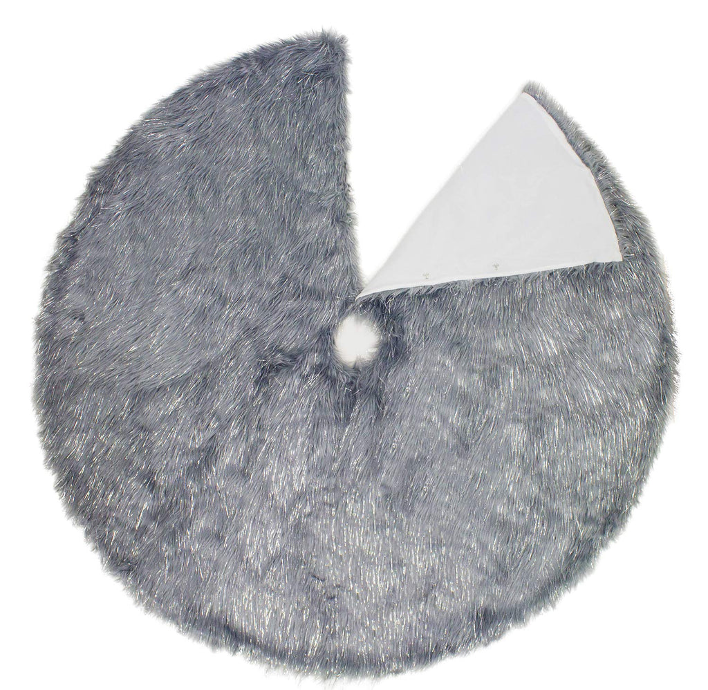 Fennco Styles Holiday Christmas Decorative Exquisite Faux Fur with Silver Metallic Thread Tree Skirt - 2 Colors