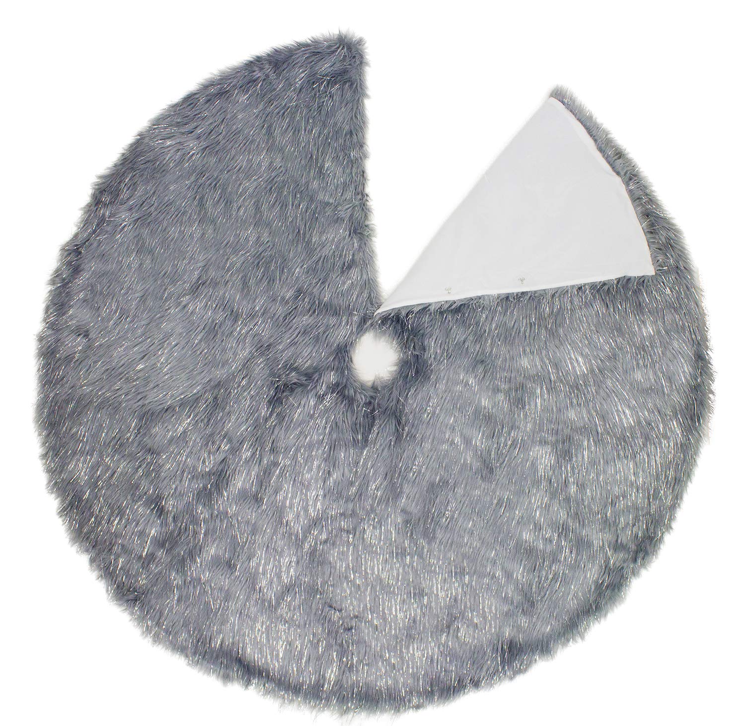 Fennco Styles Holiday Christmas Decorative Exquisite Faux Fur with Silver Metallic Thread Tree Skirt - 2 Colors