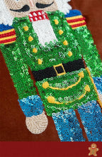 Fennco Styles Embroidered Sequin Nutcracker Velvet Throw Pillow Cover 18" W x 18" L - Green Festive Cushion Case for Home, Christmas, Winter Holidays Décor, and Special Occasions
