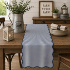 Fennco Styles Scalloped Stripe Table Runner 16 X 72 Inch - Lined Farmhouse Decorative Table Cover for Kitchen, Dining Room, Holiday & Everyday Home Décor (Natural)