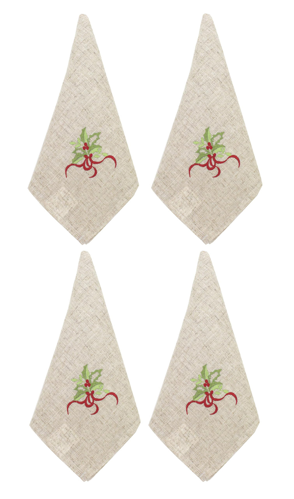Fennco Styles Embroidered Holly Christmas Tree Double-Layer Holiday Tablecloth